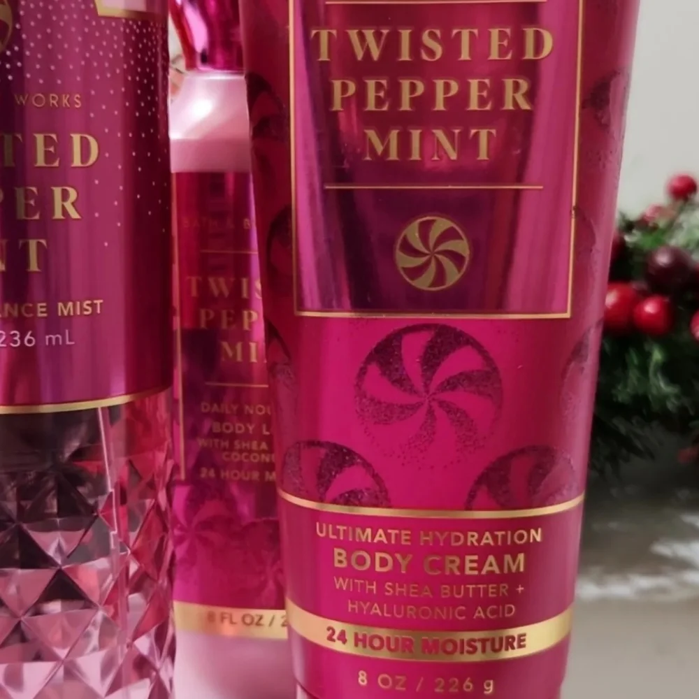Bath & Body Works Twisted Peppermint 4pc Set Gel Lotion Cream Mist